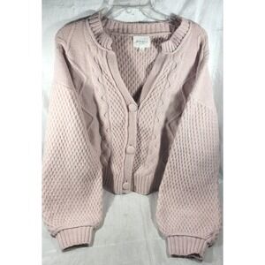 Pinque Women's Super Soft Cable Knit Balloon Sleeve Sweater Cardigan - Pink - M